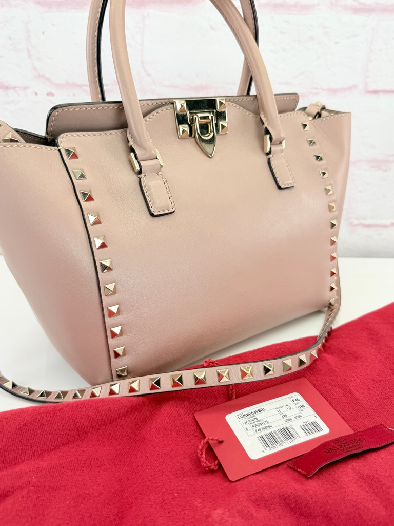 Valentino Garavani Pink Rockstud Small Leather Satchel With Detachable Strap